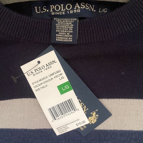 Coastal Chic Crewneck Sweater Men’s Stripe Knit Navy White Large Classic - Picture 7 of 11